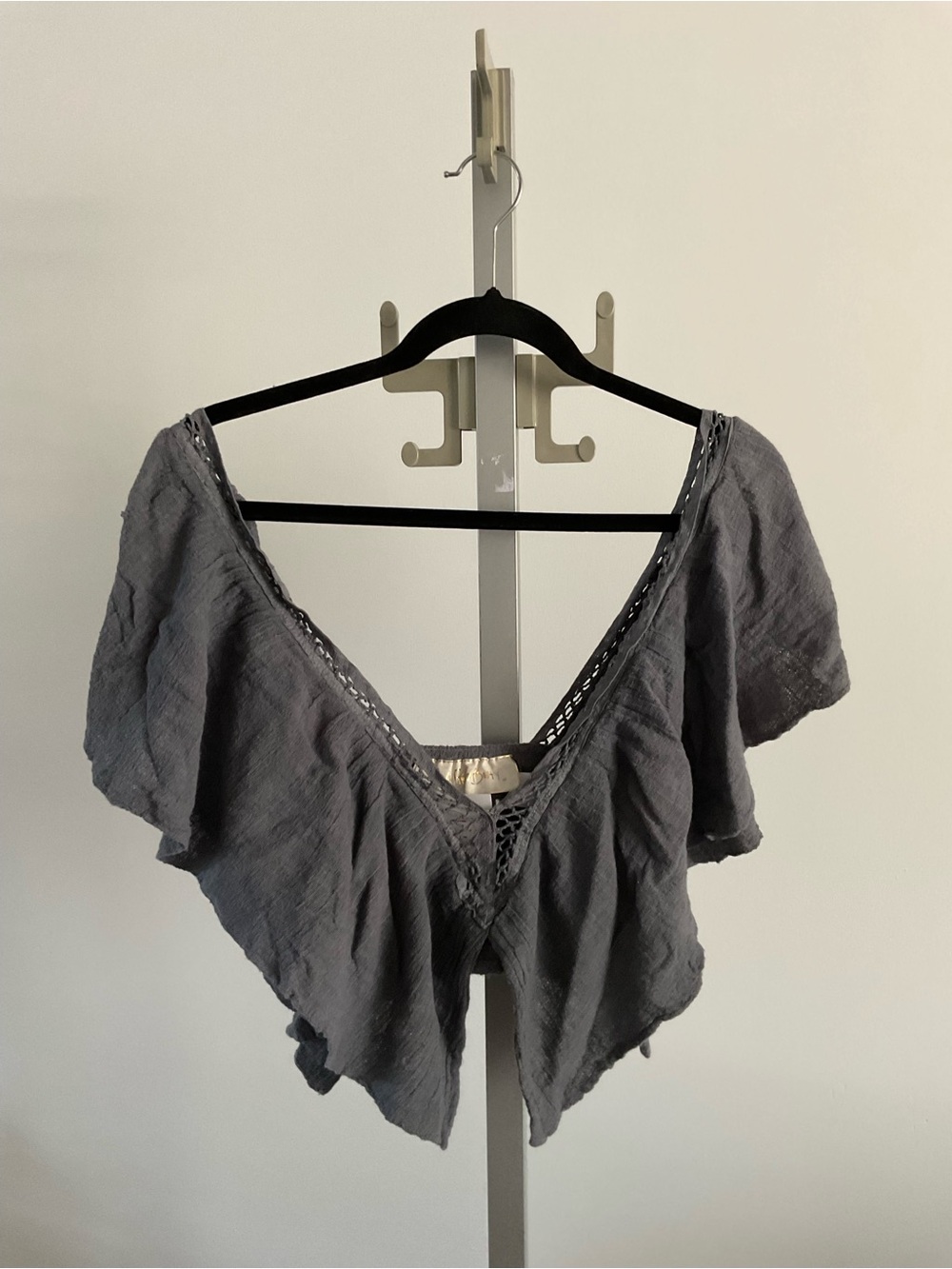 Jen's Pirate Booty Gray Layered Asymmetrical Gauze skirt and crop top - Picture 2 of 12